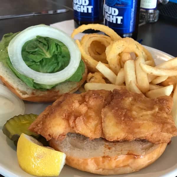 Fish with fries and lemon
