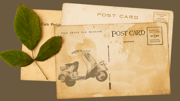 postcard with vespa