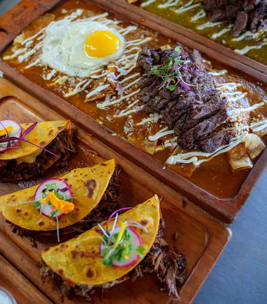 Tacos and steak on a platter