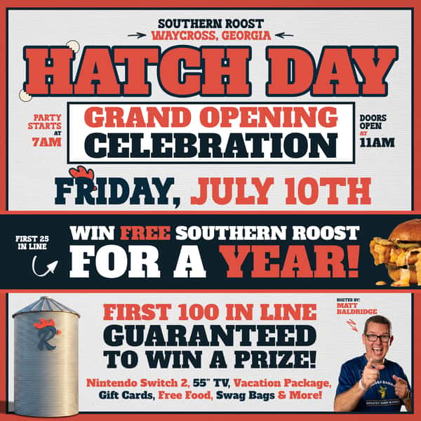 Southern Roost flyer for Hatch Day, their new location grand opening