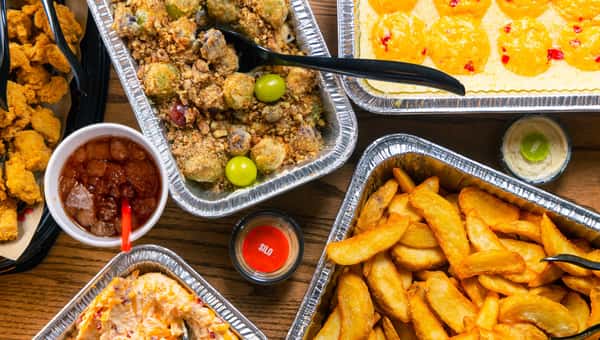 Catered pans of food