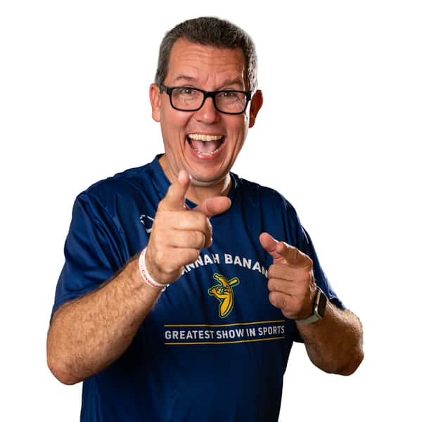 Matt Baldridge pointing finger guns towards camera
