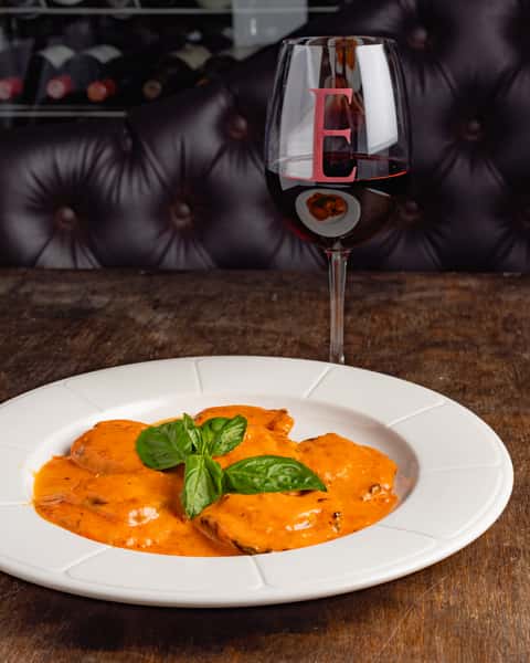 Served in a pink Brandy sauce