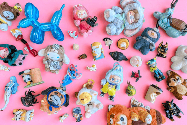 Collectible toys laid out on display