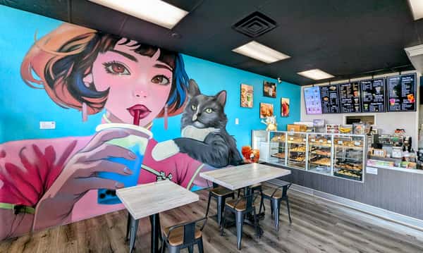 Mural, canvas art, bakery display and menu boards