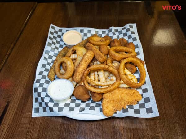 fries, onion rings, mozzarella sticks mixed platter