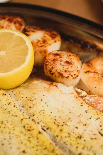 broiled fish and scallops