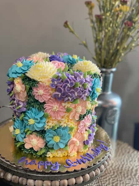 floral covered cake