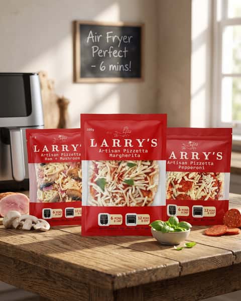 Our new Air Fryer Pizza packaging has arrived - let us know what you think!
We've named them 'Pizzettas' to help distinguish them from a traditional round pizza.
Gone are the days of manual stickers onto backing-card, and getting side-eyed by Kris if the sticker wasn't perfectly central with no creases..... 😜 They're also now sold in single pizzettas rather than a 3-pack!
You can get them from Larry's, from a range of Farm Shops (see our current stockists here: https://www.larryspizzeria.co.uk/larrys-at-home) and you can even add them to your delivery order! We're currently running a 3 for £10 offer in the restaurant which I'll get around to making available online too.
#LarrysPizzeria #LarrysPizzeriaHoveton #FrozenPizza #ArtisanPizza #HandStretchedPizza #AirFryerPizza #ConvenienceFood