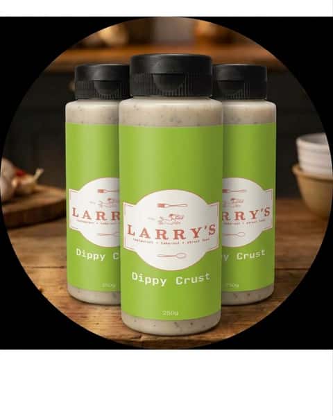 Dippy Crust is finally here!! If you've not tried it yet, add it to your order or try some next time you're in the restaurant! (You can get a small pot for £1.25 or a 250ml bottle to keep for £6)
To go alongside our OG house sauce Dirty Mayo, Dippy Crust was created initially as a great sauce for just that - dipping your pizza crust. But we use it as a base for our garlic breads too, and it's delicious with chips, or just about anything.
It's gluten free and vegan so it's safe for everyone to enjoy - it's a garlic & herb based bottle of YUM!