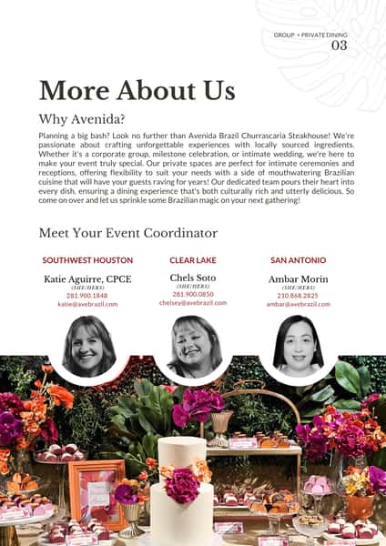 Private Dining Menus Page - More About Us