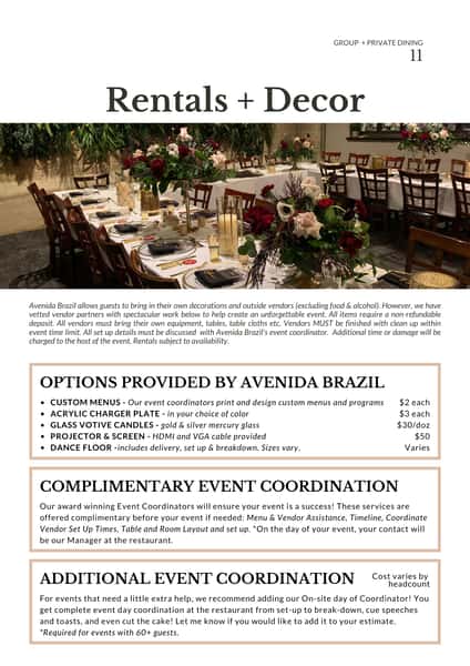 Private Dining Menus Page - Rentals + Decor