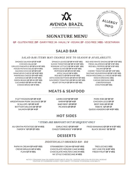 Allergy Menu