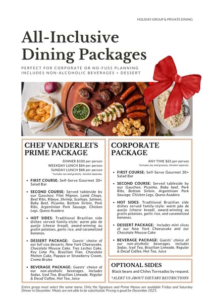 Holiday Private Dining Menus - Houston Area - All-Inclusive Packages