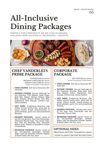 Private Dining Menus Page - All Inclusive Private Dining Packages