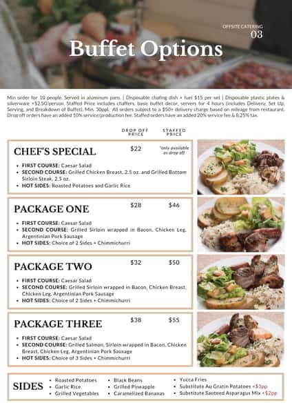 5 Buffet Options - Catering Menu