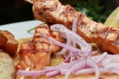 SALMON SOUVLAKI, DINNER