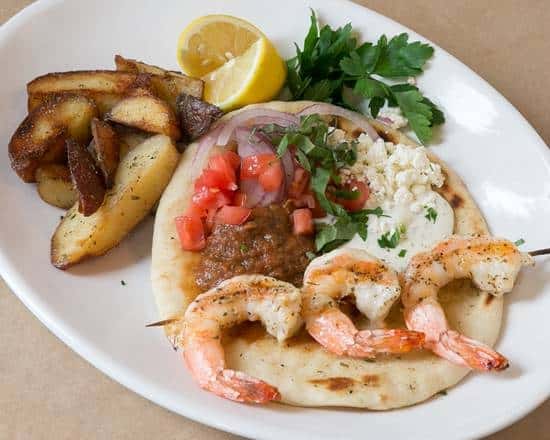 SHRIMP SOUVLAKI, LUNCH