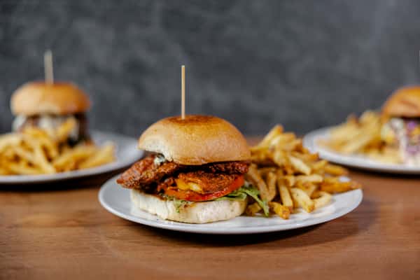 burger with fries