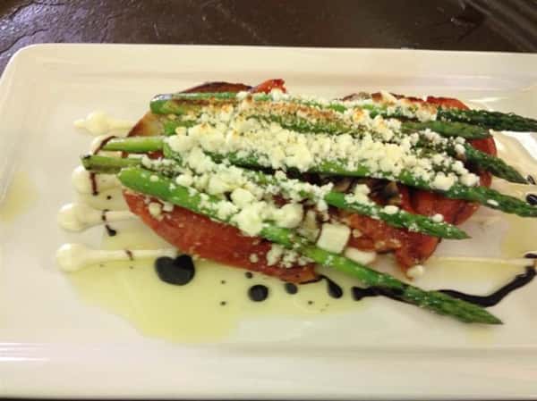 grilled tomatoes with cheese and asparagus