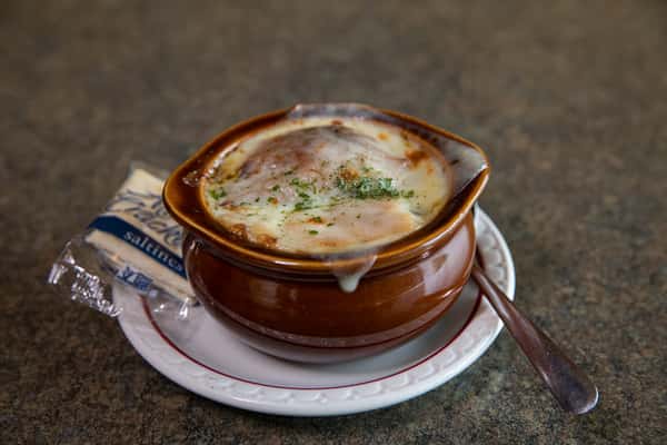Bowl of French Onion Soup & Salad