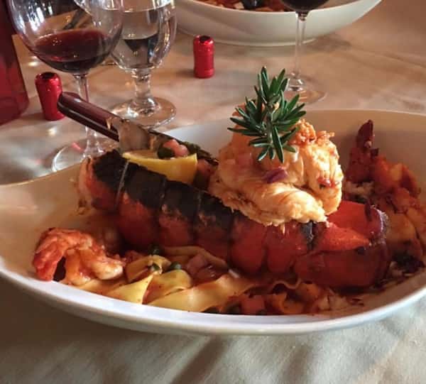 Lobster with wide noodles
