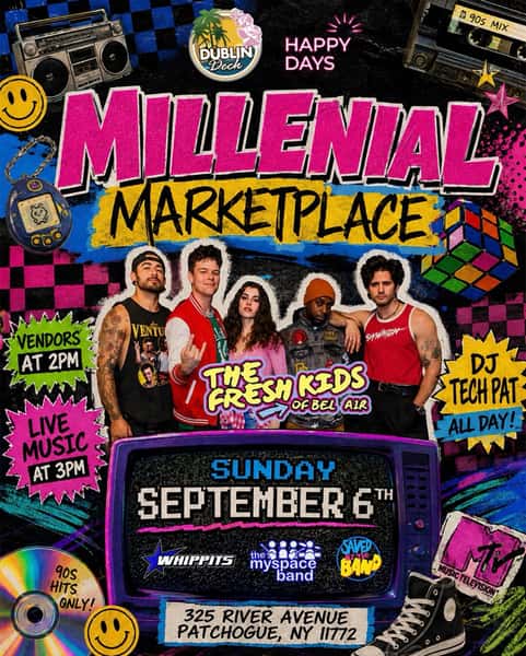 📼💿 MILLENNIAL MARKETPLACE: 90s EDITION! 💿📼

We’re throwing it ALL the way back at Dublin Deck! 🔥 Break out the baggy jeans, butterfly clips & disposable cameras for a full day of 90s nostalgia, live music, vendors & nonstop vibes! 🤘

🎤 LIVE MUSIC from:
⭐ The Fresh Kids of Bel-Air
⭐ Whip Its
⭐ The MySpace Band
⭐ Saved By The Band

🛍️ Vendors at 2PM
🎸 Live Music at 3PM
🎧 DJ Tech Pat ALL DAY
📍 325 River Avenue, Patchogue, NY

Proudly sponsored by Happy Days 🙌

Grab the crew and come relive the era of MTV, mixtapes, Tamagotchis & dial-up internet. 📺📟💿

SUNDAY, SEPTEMBER 6TH — DUBLIN DECK!