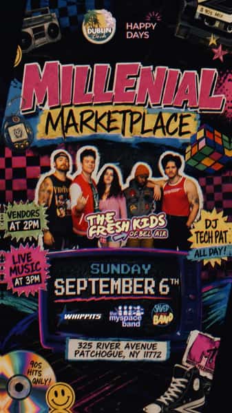 @freshkidsofbelair only performance on Long Island this YEAR!!!! Tickets in bio

🎤 LIVE MUSIC from:
⭐ The Fresh Kids of Bel-Air
⭐ Whip Its
⭐ The MySpace Band
⭐ Saved By The Band

🛍️ Vendors at 2PM
🎸 Live Music at 3PM
🎧 DJ Tech Pat ALL DAY
📍 325 River Avenue, Patchogue, NY

Proudly sponsored by Happy Days 🙌
