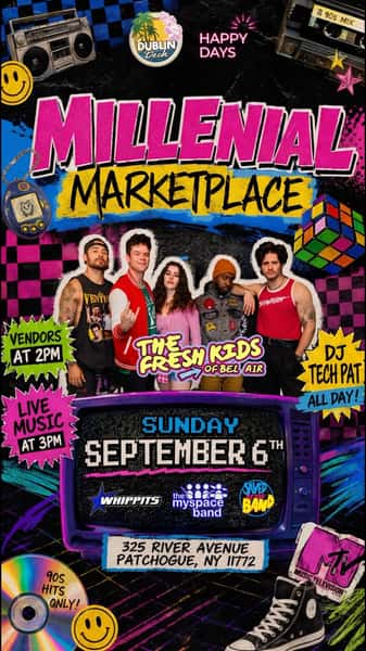 📼💿 MILLENNIAL MARKETPLACE: 90s EDITION! 💿📼

We’re throwing it ALL the way back at Dublin Deck! 🔥 Break out the baggy jeans, butterfly clips & disposable cameras for a full day of 90s nostalgia, live music, vendors & nonstop vibes! 🤘

🎤 LIVE MUSIC from:
⭐ The Fresh Kids of Bel-Air
⭐ Whip Its
⭐ The MySpace Band
⭐ Saved By The Band