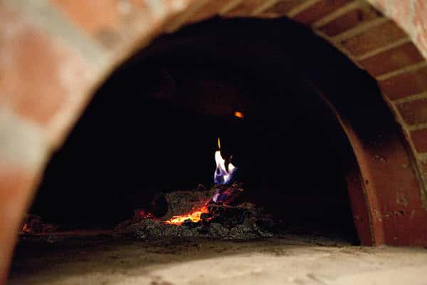 wood fire in oven