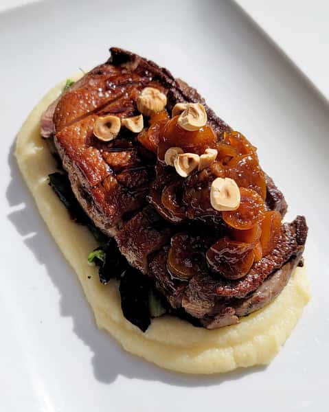 Duck breast hazelnuts kumquat chutney