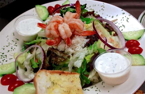 shrimp salad with dressing and crab meat