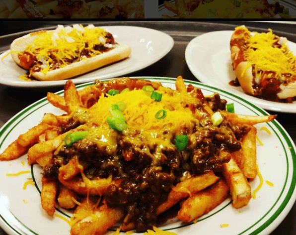 loaded fries with chili, cheese