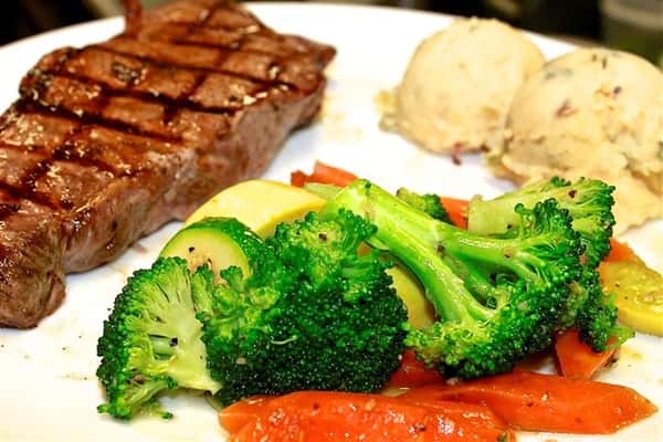 steak and vegetables