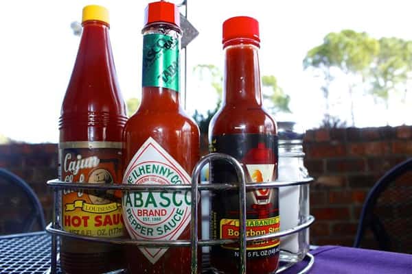 bottles of hot sauces