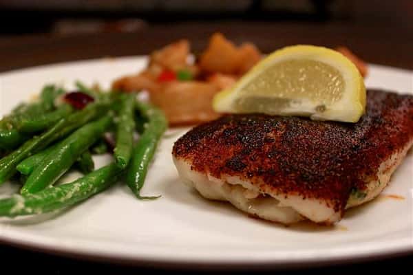 seared whitefish with vegetables