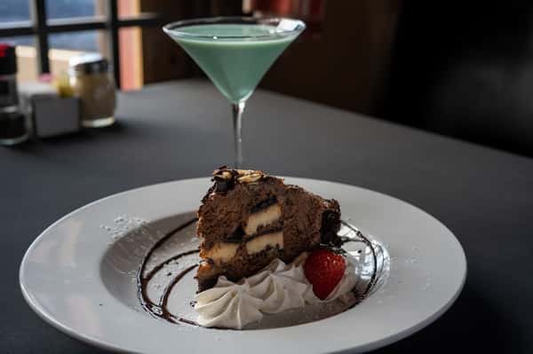Pistachio martini and chocolate eruption