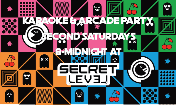 Karaoke event image with Pacman-inspired graphics