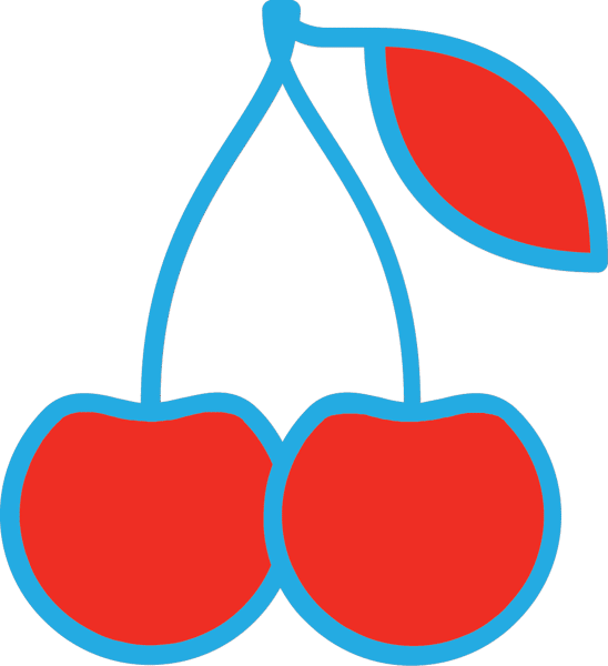Pacman-style Cherries with Blue Outline
