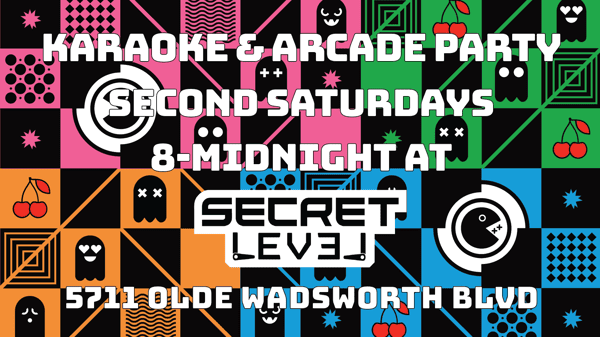 Karaoke event image with Pacman-inspired graphics