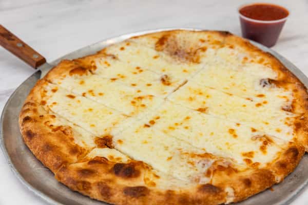 cheesy garlic bread with melted mozzarella on a crispy baked crust