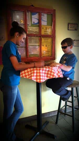 Two people at table