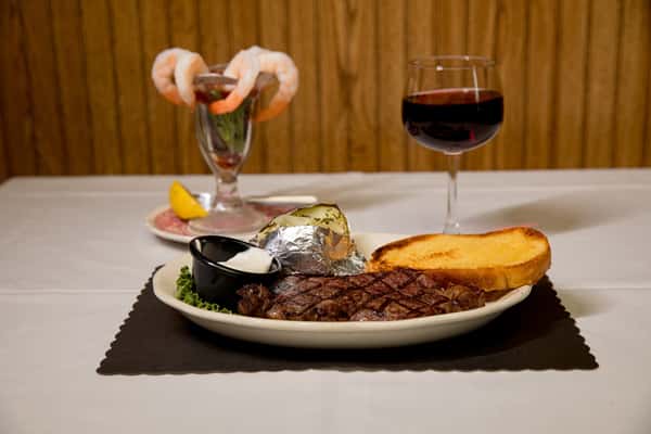 steak shrimp wine