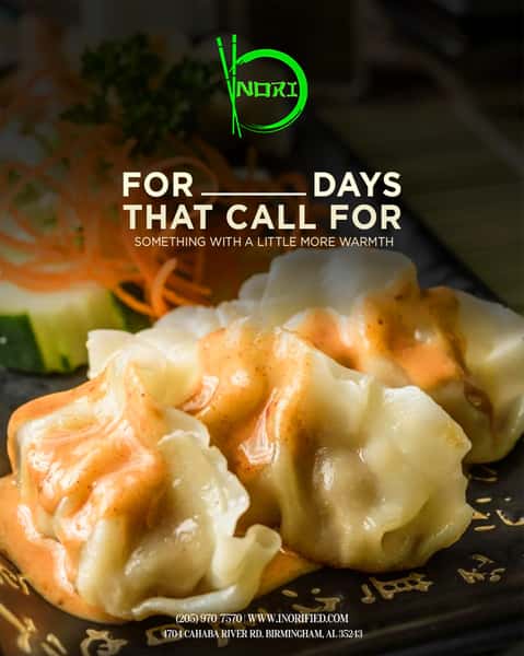 Soft, savory, saucy, and seriously satisfying—sometimes comfort comes one bite at a time.
Think you know this NORI favorite? Name the dish in the comments! 👇
📲 Order online today at www.inorified.com and save 10%.
📞 (205) 970-7570
📍 4704 Cahaba River Rd, Birmingham, AL 35243
#NORI #NORIThai #BirminghamFoodie #BirminghamEats #AsianCuisine #Dumplings #ComfortFood #BirminghamAL