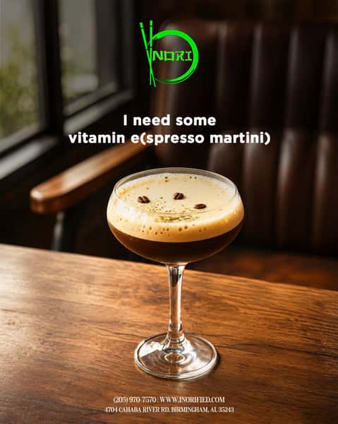 Vitamin E, but make it an Espresso Martini. ☕🍸
Smooth, bold, and exactly what the evening called for. Come sip, stay awhile, and make a night of it at NORI.
#NORI #NORIThai #EspressoMartini #BirminghamAL #BirminghamEats #CocktailHour #BirminghamNightlife
