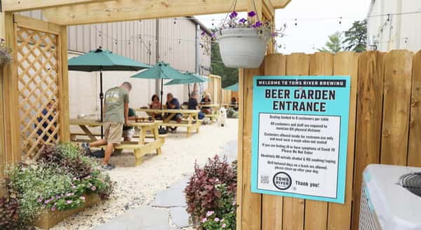 Beer garden entrance with sign