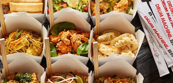 large assortment of to go containers of food