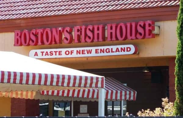 Boston Fish House entrance with sign