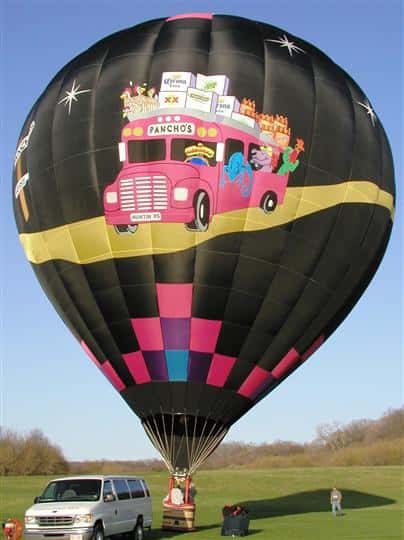 A black balloon with the image Pancho's bus