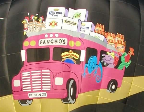 The image of the pink Pancho's bus of the balloon